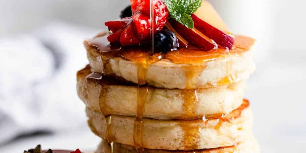 Homemade fluffy pancakes served for breakfast