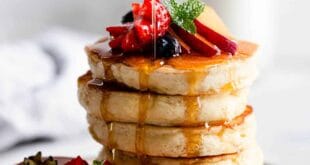 Homemade fluffy pancakes served for breakfast