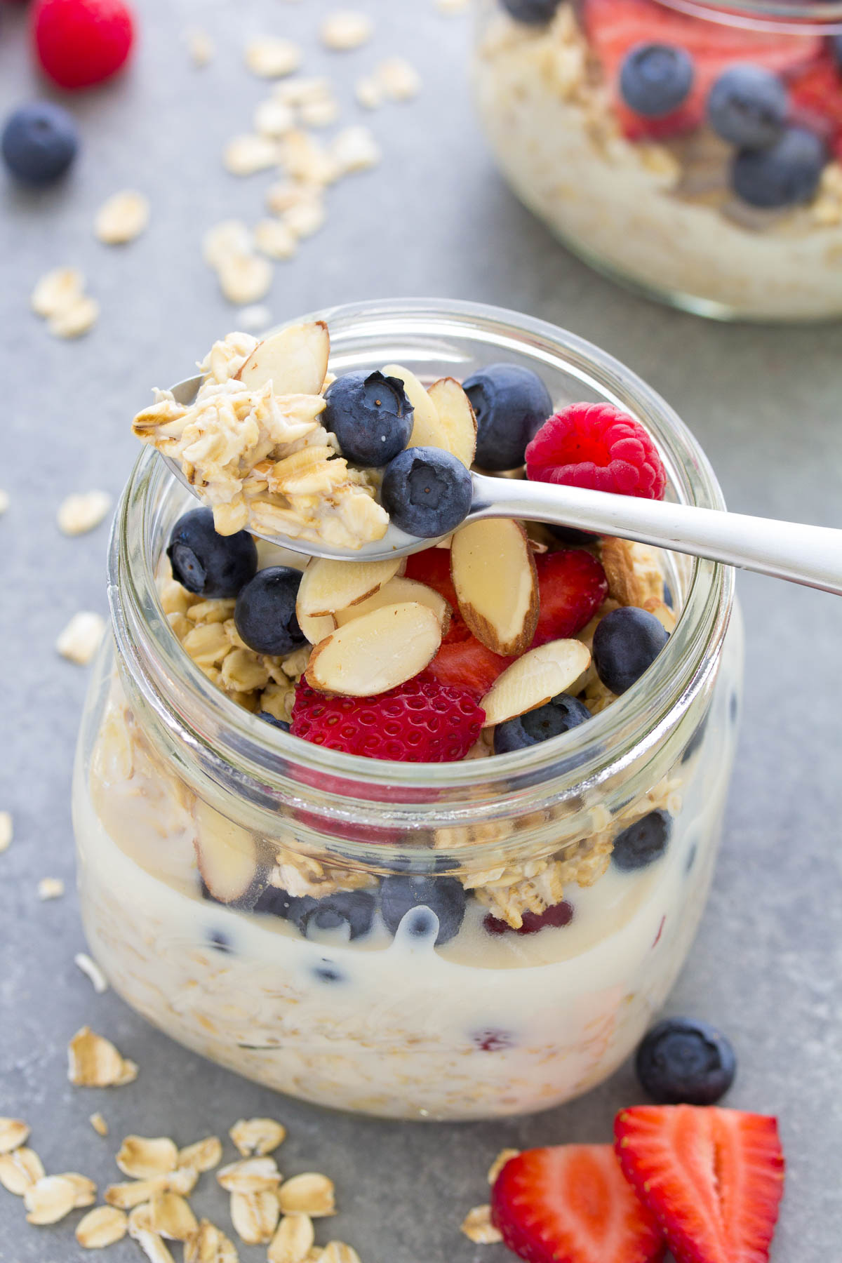 Easy overnight oats recipe with milk, chia seeds, and fruit