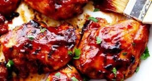 Juicy BBQ chicken glazed with smoky homemade barbecue sauce
