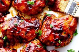 Juicy BBQ chicken glazed with smoky homemade barbecue sauce