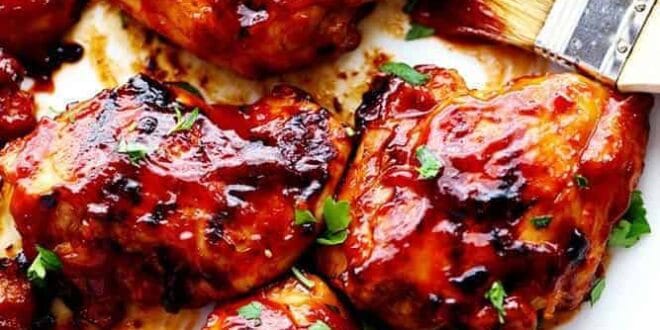 Juicy BBQ chicken glazed with smoky homemade barbecue sauce