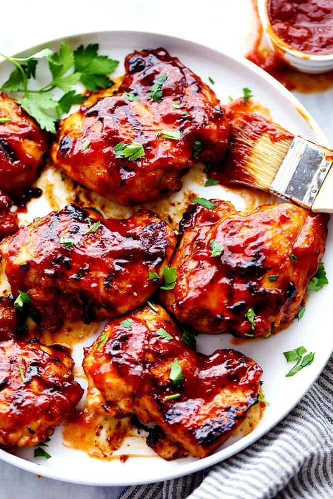 Juicy BBQ chicken glazed with smoky homemade barbecue sauce