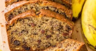 Moist homemade banana bread with golden crust and ripe banana flavor
