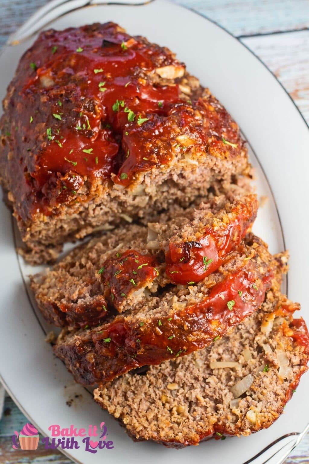 Homemade beef meatloaf made with oatmeal and onions