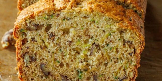 Moist zucchini bread recipe made with cinnamon and walnuts