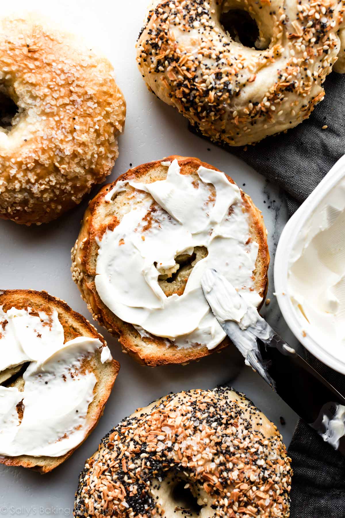 Freshly baked homemade bagels with golden crust and soft center
