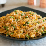 Benihana-style fried rice with vegetables, egg, and garlic butter