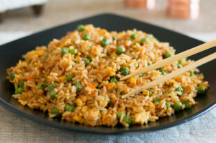 Benihana-style fried rice with vegetables, egg, and garlic butter