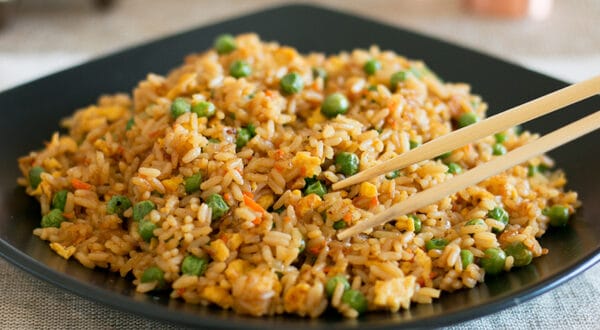 Benihana-style fried rice with vegetables, egg, and garlic butter