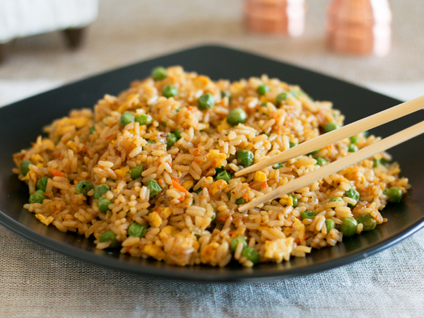 Benihana-style fried rice with vegetables, egg, and garlic butter