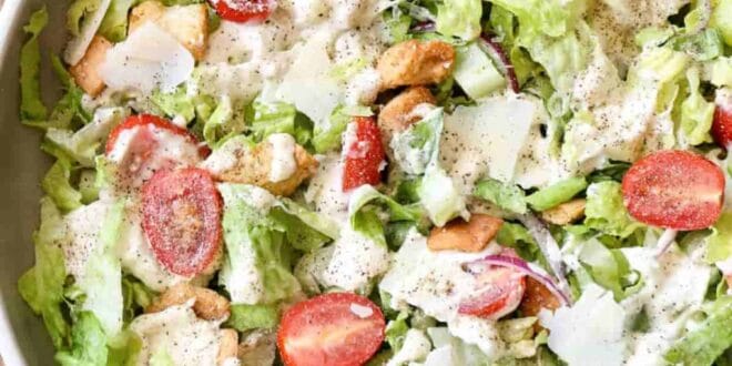 Classic Caesar salad dressing recipe with anchovies and parmesan