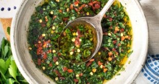 chimichurri recipe made with parsley, garlic, and olive oil