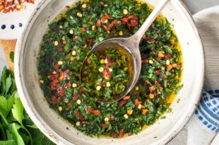 chimichurri recipe made with parsley, garlic, and olive oil