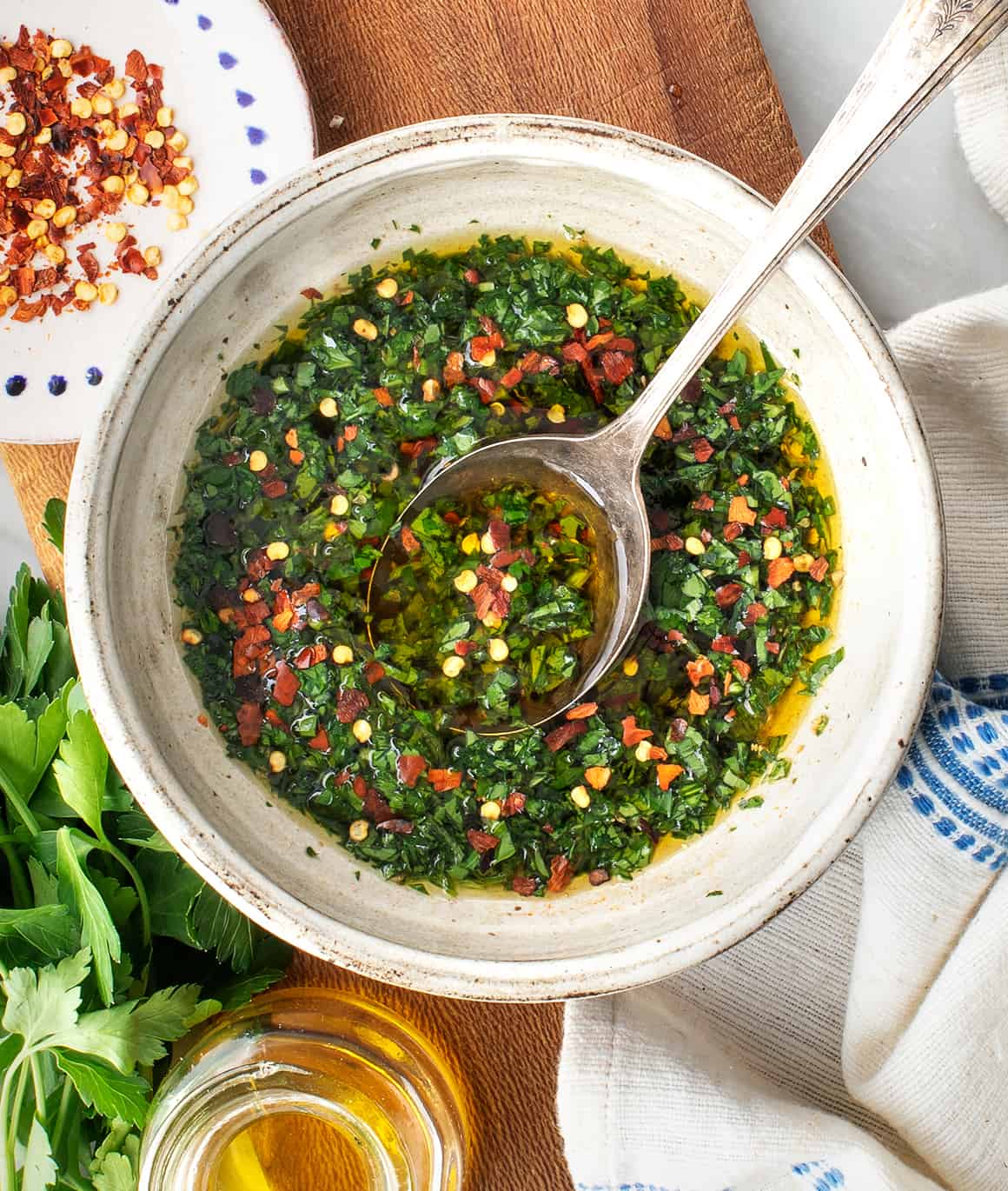 chimichurri recipe made with parsley, garlic, and olive oil