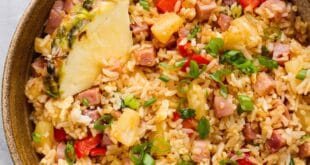 Hawaiian Spam fried rice recipe with pineapple and green onions