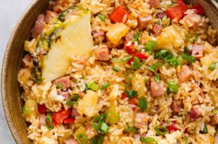 Hawaiian Spam fried rice recipe with pineapple and green onions