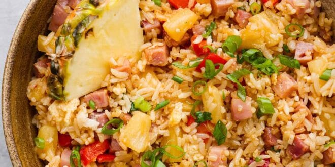 Hawaiian Spam fried rice recipe with pineapple and green onions