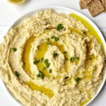 Easy hummus without tahini recipe made with chickpeas, lemon, and garlic