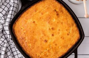 Homemade Jiffy cornbread served with honey and butter