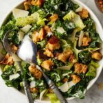 Healthy kale Caesar salad recipe with creamy dressing and parmesan