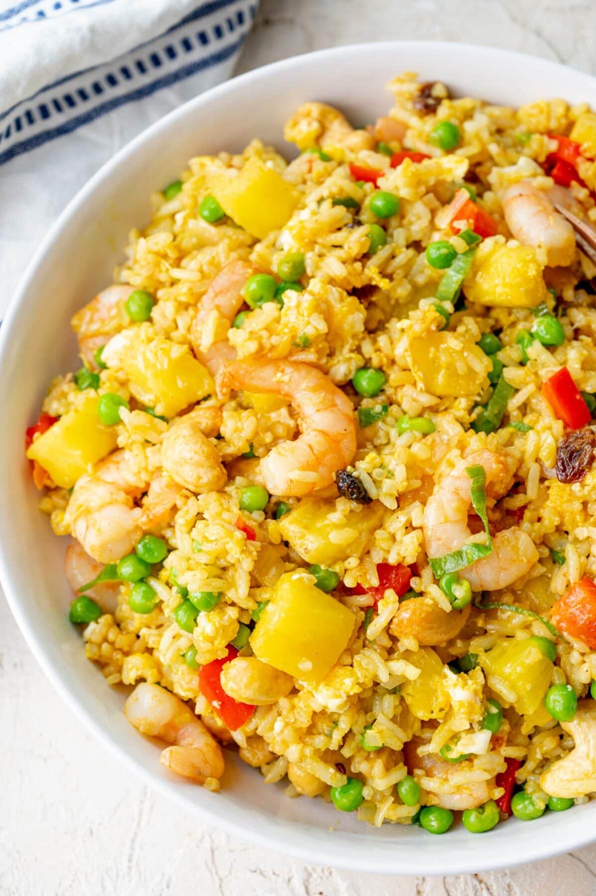 Thai-style pineapple fried rice recipe with shrimp and cashews