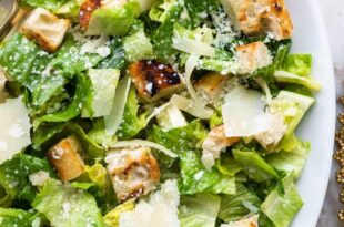 Caesar salad with romaine lettuce, parmesan cheese, and crispy croutons