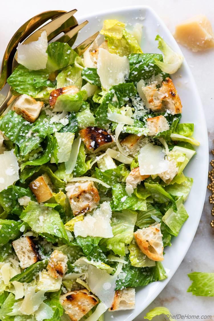 Caesar salad with romaine lettuce, parmesan cheese, and crispy croutons