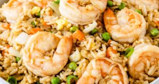 Easy shrimp fried rice recipe with vegetables and soy sauce