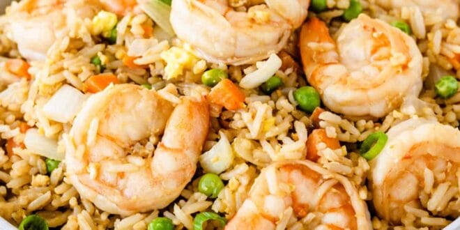 Easy shrimp fried rice recipe with vegetables and soy sauce