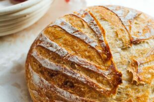 Homemade sourdough bread recipe with crispy crust and soft crumb