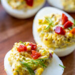 Southern deviled eggs recipe made with mayonnaise and mustard