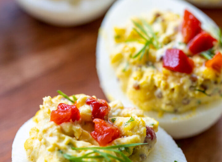Southern deviled eggs recipe made with mayonnaise and mustard